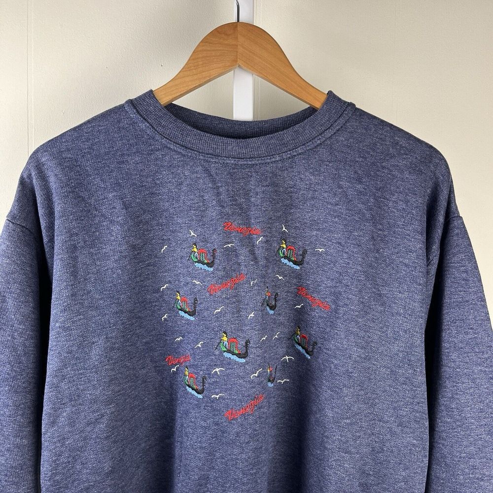 VTG Itas Confezioni Blue Crewneck Sweatshirt Venezia Italy Embroidered Medium